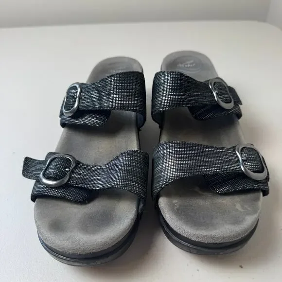 Sale $5 Dansko Sophie Black Metallic Slide Womens EU 42 Leather Sandals - Picture 2 of 11